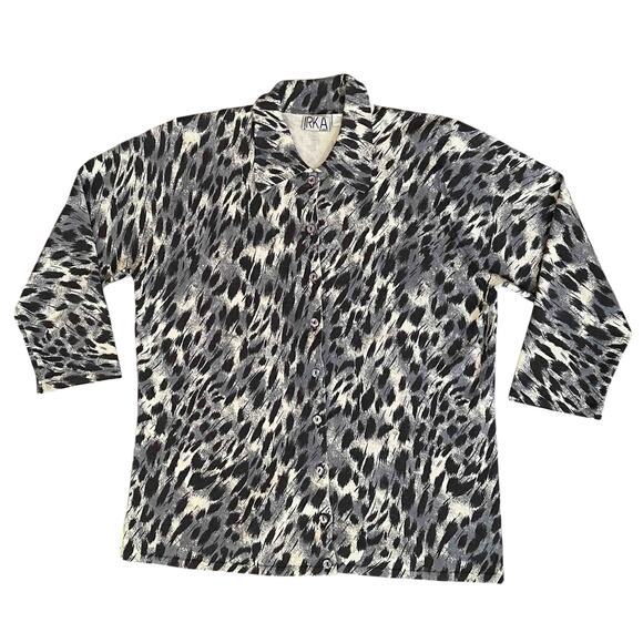 IRKA Sweaters - Women's Irka Collared Button-Up Animal Print Sweater  Silk Blend Size XL